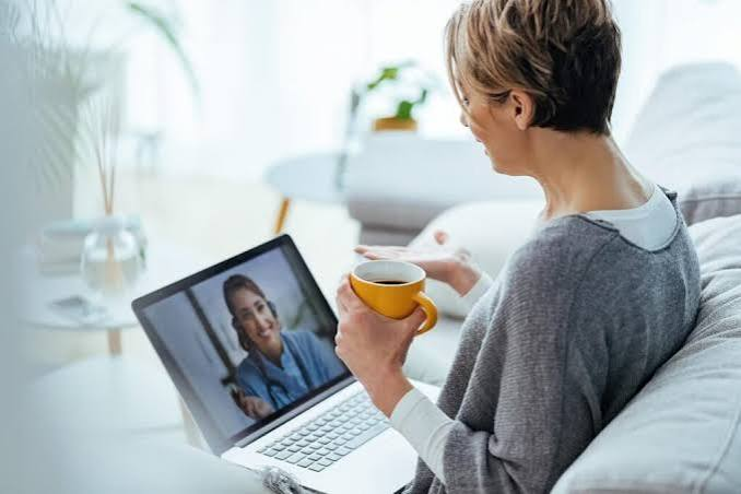 Patient having an online Telehealth session with psychiatric provider